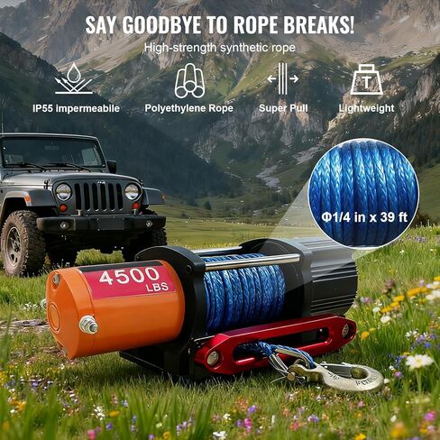 ATV/UTV Winch 4500 lb Electric Truck Winch 12V with Synthetic Rope Aluminum Fairlead Wireless & Wired Remote, IP65 Waterproof Towing Off-Road Trailer ATV Boat in Kuwait