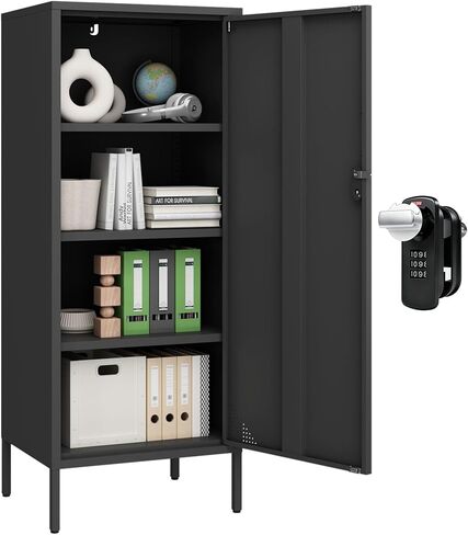 Steehoom Locker Nightstand with Lock and Adjustable Shelf, Dorm Lockable Cabinet Metal Bedside Table with Digital Combination Lock, Secure Storage End Table for Bedroom Office (Black) in Kuwait