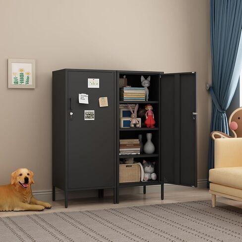 Steehoom Locker Nightstand with Lock and Adjustable Shelf, Dorm Lockable Cabinet Metal Bedside Table with Digital Combination Lock, Secure Storage End Table for Bedroom Office (Black) in Kuwait