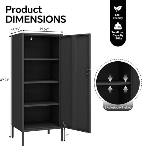 Steehoom Locker Nightstand with Lock and Adjustable Shelf, Dorm Lockable Cabinet Metal Bedside Table with Digital Combination Lock, Secure Storage End Table for Bedroom Office (Black) in Kuwait