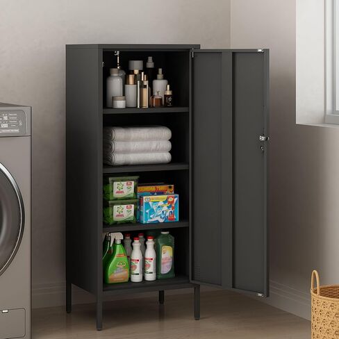 Steehoom Locker Nightstand with Lock and Adjustable Shelf, Dorm Lockable Cabinet Metal Bedside Table with Digital Combination Lock, Secure Storage End Table for Bedroom Office (Black) in Kuwait