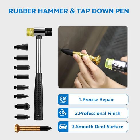 Dent Puller Kit for Car, Paintless Dent Removal Kit with Lightweight Dent Lifter, 2-in-1 T-bar Puller, Rubber Hammer Kit & Versatile Suction Cups for Auto Body Dent Repair Hail Damge or Door Dings in Kuwait