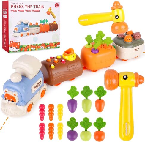 Sizobi Press to Go Train Toys for Toddlers 2-4, Learning Sorting Montessori Toys for Kids 3+, Fine Motor Skills Educational Train Set, Preschool Learning Activities Birthday Boys Girls in Kuwait