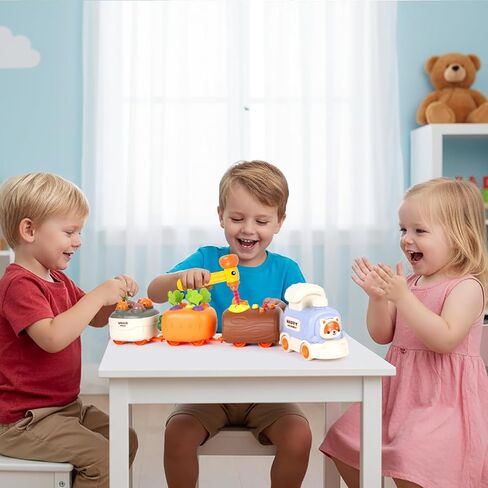 Sizobi Press to Go Train Toys for Toddlers 2-4, Learning Sorting Montessori Toys for Kids 3+, Fine Motor Skills Educational Train Set, Preschool Learning Activities Birthday Boys Girls in Kuwait