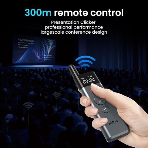 ASING Up to 980ft Long Range Wireless Presentation Remote, PowerPoint Clicker with Air Mouse, Volume Control, Spotlight and Magnifier Feature, Plug & Play for Windows/Mac,Ipad,Laptop & Keynote etc. in Kuwait