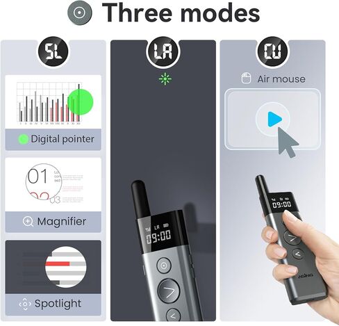 ASING Up to 980ft Long Range Wireless Presentation Remote, PowerPoint Clicker with Air Mouse, Volume Control, Spotlight and Magnifier Feature, Plug & Play for Windows/Mac,Ipad,Laptop & Keynote etc. in Kuwait