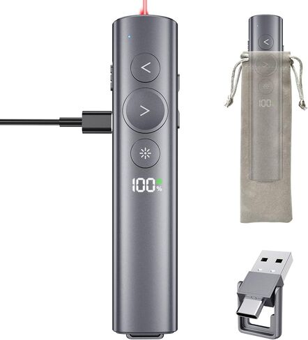 Rechargeable Presentation Clicker with Red Laser Pointer for PowerPoint, Power Display Wireless Presenter Remote with USB-A & USB-C Dongle, Slide Advancer for Mac, Windows, Laptop, Classroom, Office in Kuwait