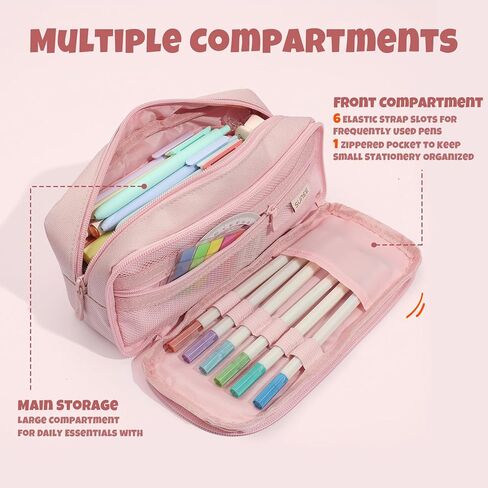 SUNEE Pencil Case, Large Capacity Pencil Pouch, Aesthetic Big Pen Bag 900D Oxford Pen Box for Office Stationery Organizer School Supplies Multifunctional for Teen Boys Girls Women Men, Pink in Saudi Arabia