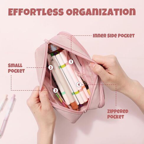 SUNEE Pencil Case, Large Capacity Pencil Pouch, Aesthetic Big Pen Bag 900D Oxford Pen Box for Office Stationery Organizer School Supplies Multifunctional for Teen Boys Girls Women Men, Pink in Saudi Arabia
