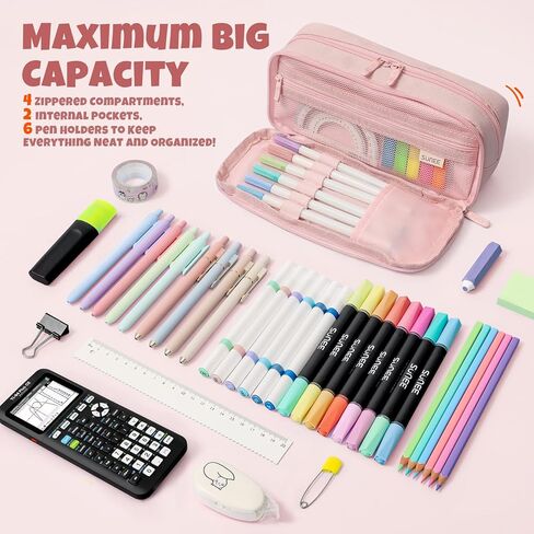 SUNEE Pencil Case, Large Capacity Pencil Pouch, Aesthetic Big Pen Bag 900D Oxford Pen Box for Office Stationery Organizer School Supplies Multifunctional for Teen Boys Girls Women Men, Pink in Saudi Arabia