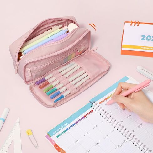SUNEE Pencil Case, Large Capacity Pencil Pouch, Aesthetic Big Pen Bag 900D Oxford Pen Box for Office Stationery Organizer School Supplies Multifunctional for Teen Boys Girls Women Men, Pink in Saudi Arabia