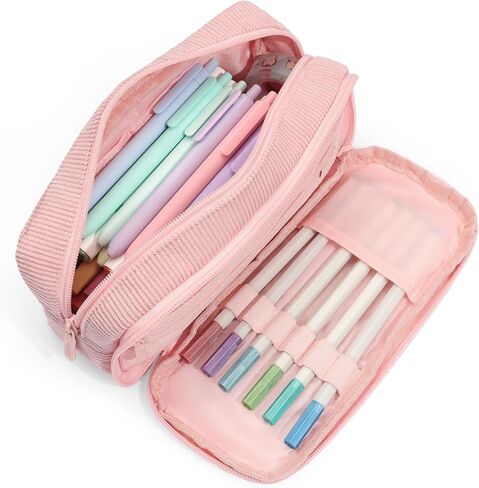 SUNEE Pencil Case, Large Capacity Pencil Pouch, Aesthetic Big Pen Bag 900D Oxford Pen Box for Office Stationery Organizer School Supplies Multifunctional for Teen Boys Girls Women Men, Pink in Saudi Arabia