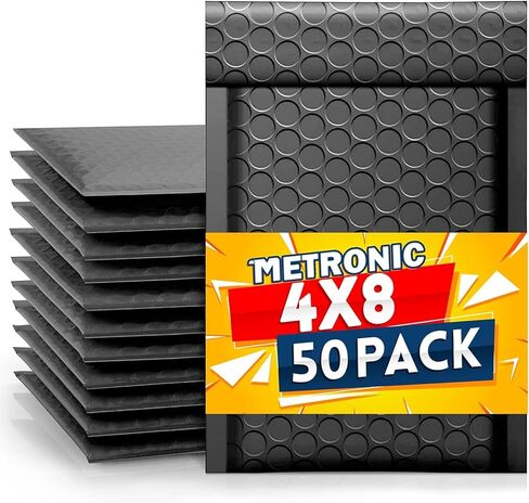 Metronic 4x8 Inch Bubble Mailer 50 Pack,Black Bubble Mailers, Waterproof Self Seal Adhesive Shipping Bags,Padded Envelopes for Shipping, Mailing, Packaging, Bulk #000, Bubble Mailers Usable Size 4x7 in Kuwait