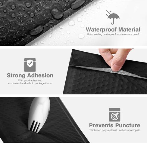 Metronic 4x8 Inch Bubble Mailer 50 Pack,Black Bubble Mailers, Waterproof Self Seal Adhesive Shipping Bags,Padded Envelopes for Shipping, Mailing, Packaging, Bulk #000, Bubble Mailers Usable Size 4x7 in Kuwait