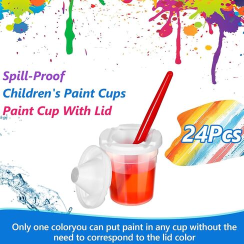 24 Packs No Spill Paint Cups with Lids for Kids Reusable Spill Proof Paint Cups for Classroom Arts Crafts Supplies in Kuwait