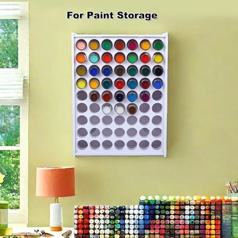 RQG 2 PCS Paint Organizer, 63 Holes Acrylic Paint Storage Holder, Vertical Wall Mounted Paint Organizer for 2oz Craft Paints in Kuwait