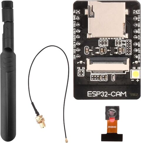 لوحة تطوير ESP32-CAM WF+BT معززة بواجهة هوائي خارجي + وحدة كاميرا OV2640 بدقة 2 ميجابكسل + هوائي ثنائي النطاق 8dBi + كابل IPEX إلى RP-SMA بطول 20 سم in Saudi Arabia