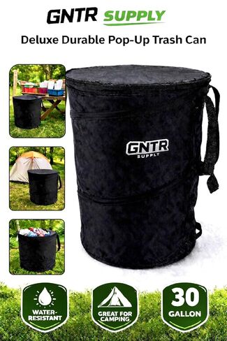 GNTR Supply Deluxe Durable Pop-Up Trash Can – Collapsible Garbage Bin with Zippered Lid for Camping, Home, and Outdoor Use – 30 Gallon in Kuwait