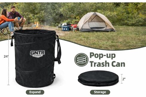 GNTR Supply Deluxe Durable Pop-Up Trash Can – Collapsible Garbage Bin with Zippered Lid for Camping, Home, and Outdoor Use – 30 Gallon in Kuwait