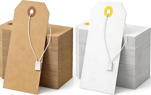 100 Pack Shipping Tags with Strings Included, Blank Hang Tags 4 3/4" x 2 3/8", Assorted White & Kraft Cardstock, Sturdy Marking Tags for Gifts, Clothing, Inventory & Price Tags in Kuwait