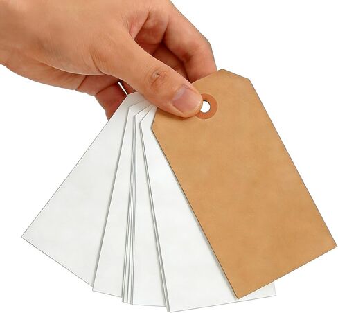 100 Pack Shipping Tags with Strings Included, Blank Hang Tags 4 3/4" x 2 3/8", Assorted White & Kraft Cardstock, Sturdy Marking Tags for Gifts, Clothing, Inventory & Price Tags in Kuwait