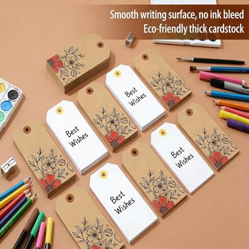 100 Pack Shipping Tags with Strings Included, Blank Hang Tags 4 3/4" x 2 3/8", Assorted White & Kraft Cardstock, Sturdy Marking Tags for Gifts, Clothing, Inventory & Price Tags in Kuwait