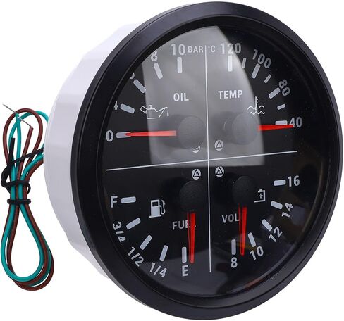 Fabater Automotive Gauges, 4 in 1 Multifunction Accurate Measurement Gauge, Digital Display Gauge with Easy Installation for RV Yacht Truck (Black Dial Black Bezel) in Saudi Arabia
