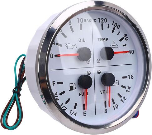 Fabater Automotive Gauges, 4 in 1 Multifunction Accurate Measurement Gauge, Digital Display Gauge with Easy Installation for RV Yacht Truck (Black Dial Black Bezel) in Kuwait