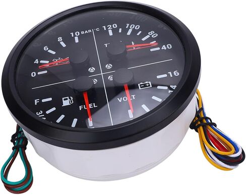 Fabater Automotive Gauges, 4 in 1 Multifunction Accurate Measurement Gauge, Digital Display Gauge with Easy Installation for RV Yacht Truck (Black Dial Black Bezel) in Saudi Arabia