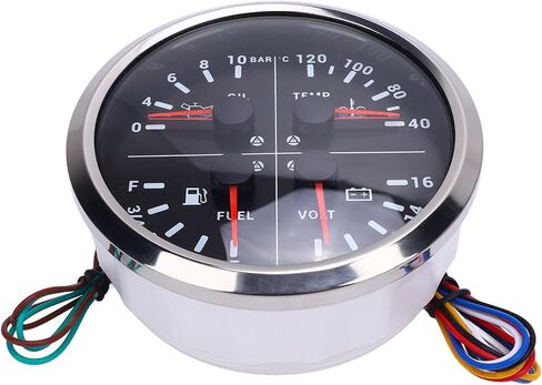 Fabater Automotive Gauges, 4 in 1 Multifunction Accurate Measurement Gauge, Digital Display Gauge with Easy Installation for RV Yacht Truck (Black Dial Black Bezel) in Saudi Arabia