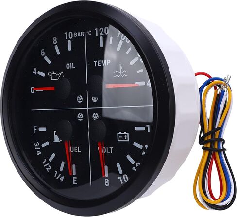 Fabater Automotive Gauges, 4 in 1 Multifunction Accurate Measurement Gauge, Digital Display Gauge with Easy Installation for RV Yacht Truck (Black Dial Black Bezel) in Saudi Arabia