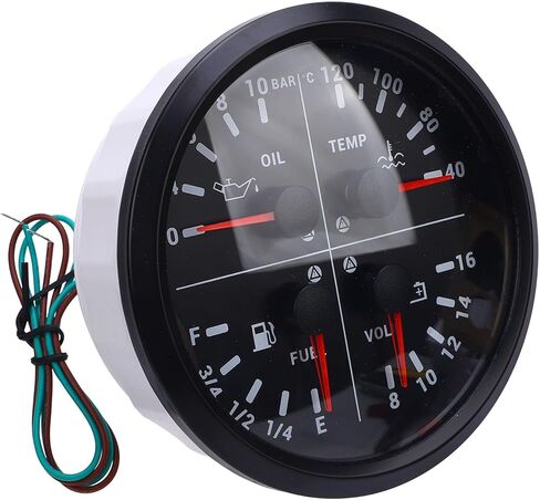 Fabater Automotive Gauges, 4 in 1 Multifunction Accurate Measurement Gauge, Digital Display Gauge with Easy Installation for RV Yacht Truck (Black Dial Black Bezel) in Saudi Arabia