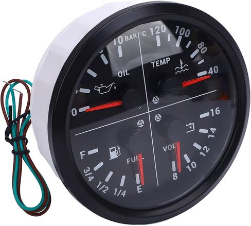 Fabater Automotive Gauges, 4 in 1 Multifunction Accurate Measurement Gauge, Digital Display Gauge with Easy Installation for RV Yacht Truck (Black Dial Black Bezel) in Saudi Arabia