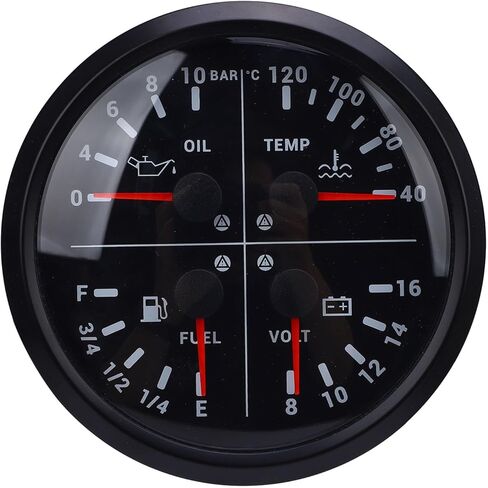 Fabater Automotive Gauges, 4 in 1 Multifunction Accurate Measurement Gauge, Digital Display Gauge with Easy Installation for RV Yacht Truck (Black Dial Black Bezel) in Saudi Arabia