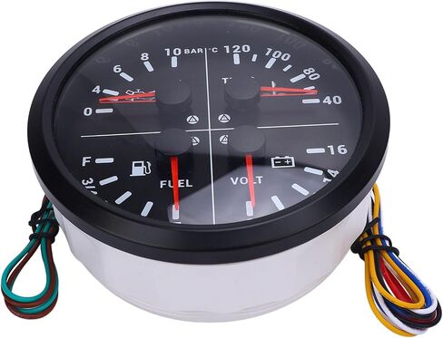 Fabater Automotive Gauges, 4 in 1 Multifunction Accurate Measurement Gauge, Digital Display Gauge with Easy Installation for RV Yacht Truck (Black Dial Black Bezel) in Saudi Arabia