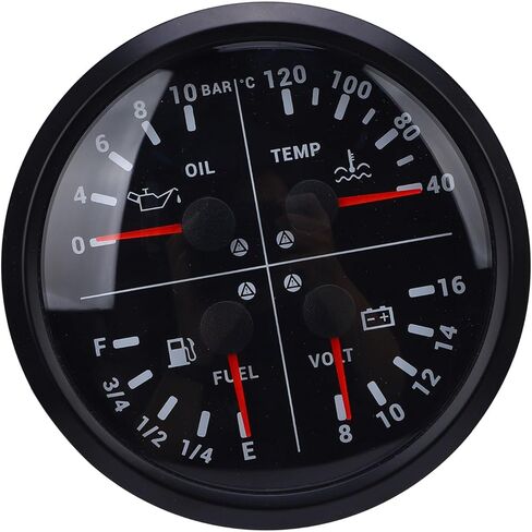 Fabater Automotive Gauges, 4 in 1 Multifunction Accurate Measurement Gauge, Digital Display Gauge with Easy Installation for RV Yacht Truck (Black Dial Black Bezel) in Saudi Arabia