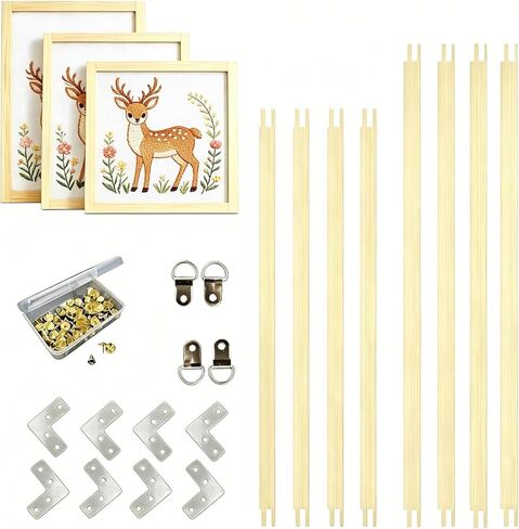 Mluyeri Needlepoint Stretcher Bars, 8Pcs Wooden Canvas Frame Kit with 50 Tacks and Installation Tools, Suitable for Needlework Embroidery Oil Painting, Art Craft Supplies for DIY Artists and Hobbyists in Kuwait