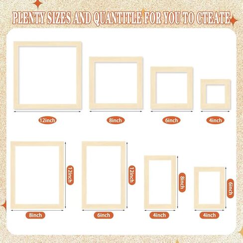 8 Pair Stretcher Bar Set,4 Size Wooden Needlepoint Canvas Frame + Hammer, Thumb Tacks & Tacker Remover,DIY Embroidery Stretcher Frames for Art & Craft in Kuwait