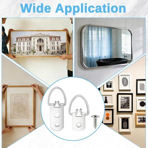 (2 Sizes, 72PCS) D-Ring Picture Hangers with Hanging Wire Kit – 20 Single Hole & 10 Double Hole Hangers with 40 Screws | Heavy Duty Wall Hooks for Frames, Mirrors, Canvas, and Artwork in Kuwait