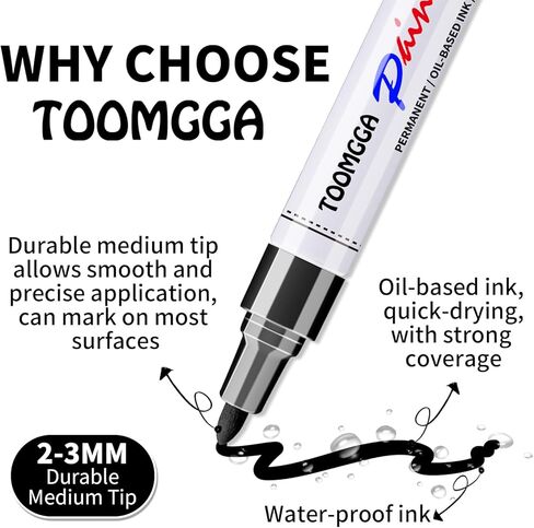TOOMGGA Paint Pens Permanent Paint Markers - 5 Colors Oil Based Marking Pens, Medium Point, Quick Drying and Waterproof Pens for Rock Painting Car Tyre Metal, Plastic, Canvas, Wood, Glass in Kuwait