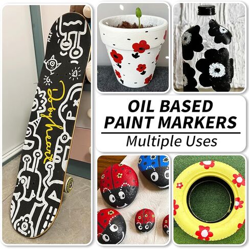 TOOMGGA Paint Pens Permanent Paint Markers - 5 Colors Oil Based Marking Pens, Medium Point, Quick Drying and Waterproof Pens for Rock Painting Car Tyre Metal, Plastic, Canvas, Wood, Glass in Kuwait