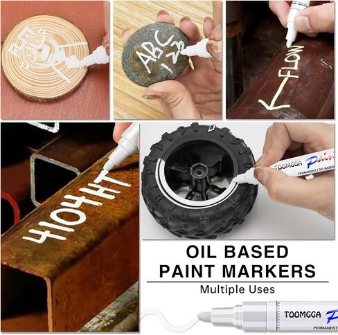 TOOMGGA Paint Pens Permanent Paint Markers - 5 Colors Oil Based Marking Pens, Medium Point, Quick Drying and Waterproof Pens for Rock Painting Car Tyre Metal, Plastic, Canvas, Wood, Glass in Kuwait