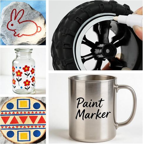 TOOMGGA Paint Pens Permanent Paint Markers - 5 Colors Oil Based Marking Pens, Medium Point, Quick Drying and Waterproof Pens for Rock Painting Car Tyre Metal, Plastic, Canvas, Wood, Glass in Kuwait