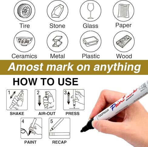 TOOMGGA Paint Pens Permanent Paint Markers - 5 Colors Oil Based Marking Pens, Medium Point, Quick Drying and Waterproof Pens for Rock Painting Car Tyre Metal, Plastic, Canvas, Wood, Glass in Kuwait