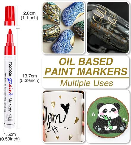 TOOMGGA Paint Pens Permanent Paint Markers - 5 Colors Oil Based Marking Pens, Medium Point, Quick Drying and Waterproof Pens for Rock Painting Car Tyre Metal, Plastic, Canvas, Wood, Glass in Kuwait