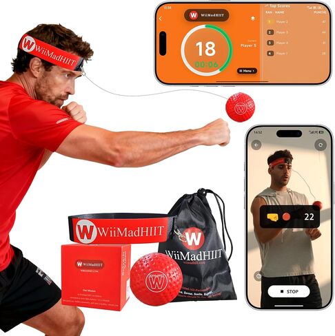 Boxing Reflex Ball & Punching Ball with Headband – App Punch Counter Workout Toy for Kids 8+ Teen Boys Adults | Hand Eye Coordination Trainer | Home Gym Game Gift | Red in Saudi Arabia