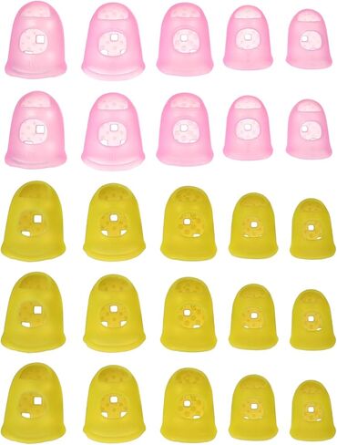 PATIKIL Rubber Finger Tips, 5 Sizes 20 Pcs Guitar Fingertip Protector Silicone Thimbles Knitting Accessories for Hand Sewing Paper Sorting Money Counting, Semi-Transparent/Pink in Kuwait