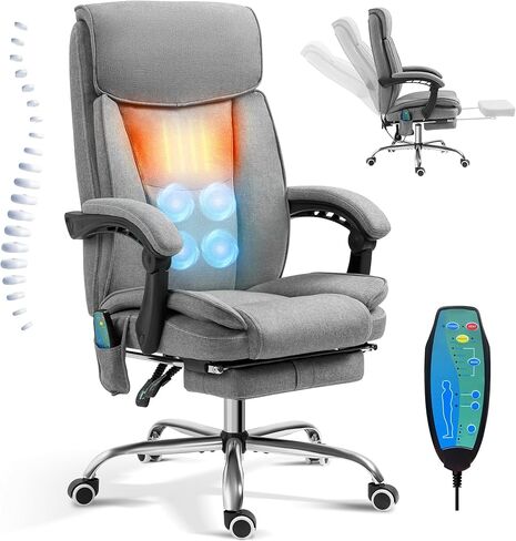 TonghuaS Massage Office Chair with Foot Rest Vibration and Heating, 90-130° Reclining Desk Chair, Ergonomic Reclining Computer Gaming Leather Chair(White) in Kuwait