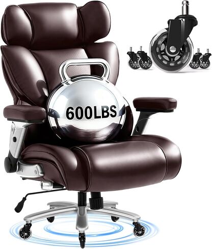 FLEXISPOT 600lbs Big and Tall Office Chair for Heavy People, Heavy Duty Computer Desk Chair with Dynamic Lumbar Support 2D Armrest Blade Wheels, Chairs for Home Office Gaming Working, Leather, Black in Kuwait