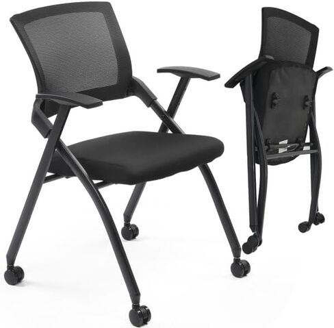 Stackable Office Chair with Wheels - Heavy Duty Folding Chair with Padded Seat & Flex Back, 350lb Capacity - Conference, Training Room, Guest, Reception - 1 Pack, Black in Saudi Arabia